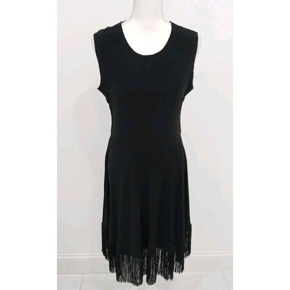 Norma Kamali‎ Women's Black Lamp Shade Fringe Sleeveless Jersey Dress Size M - Picture 2 of 7